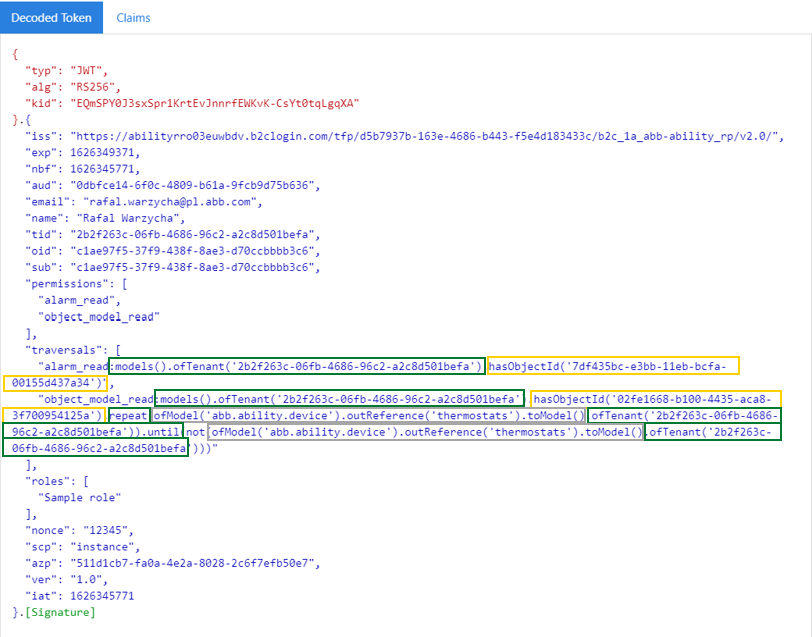 Admin Portal token content