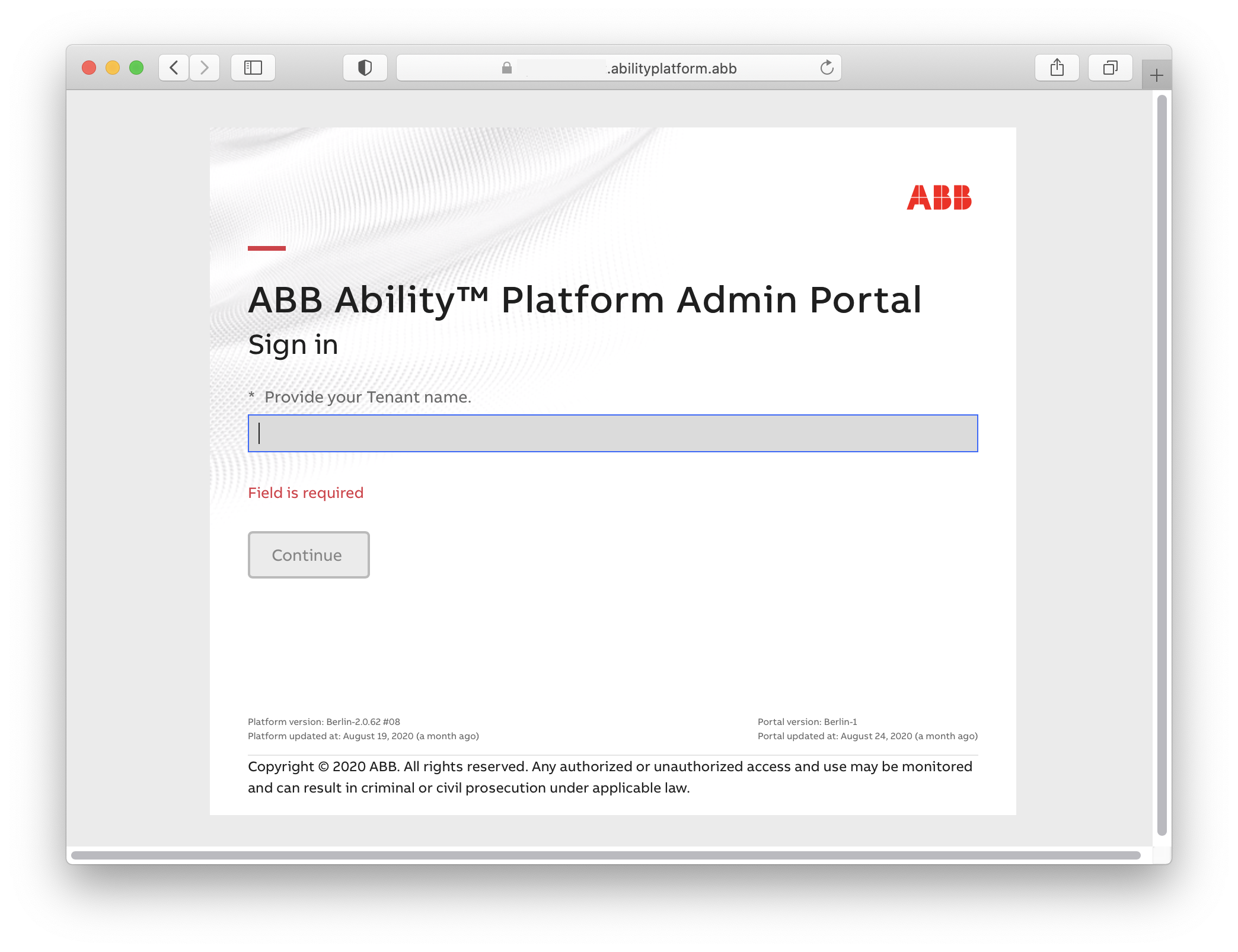 Admin Portal login view