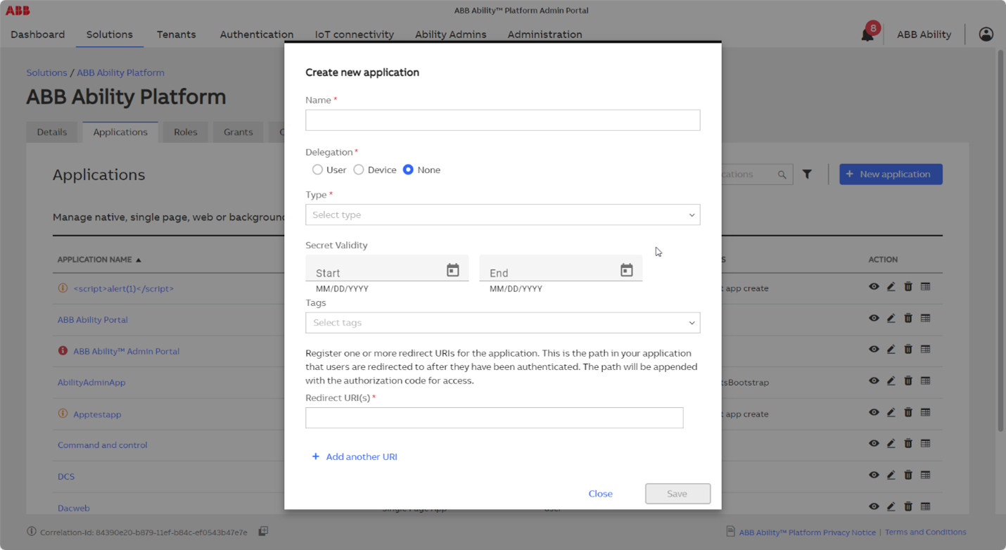 Create New Application