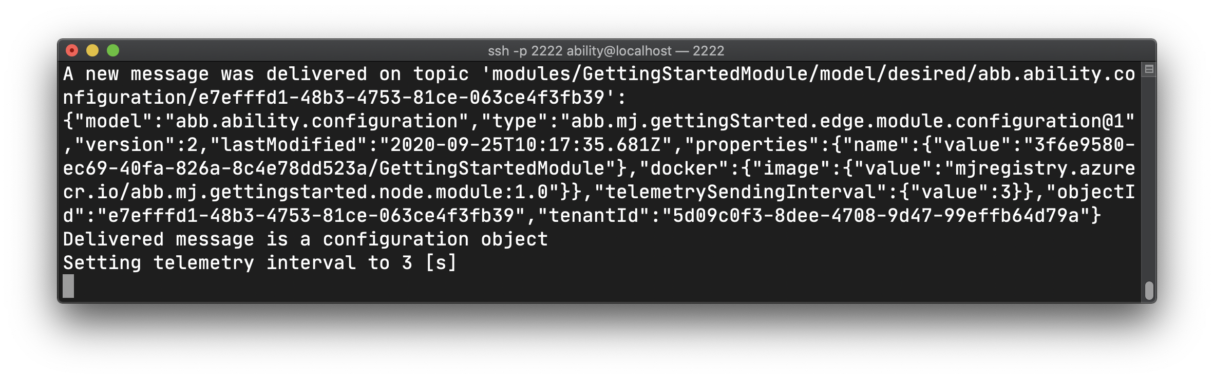 Edge logs reporting a new value of telemetry interval