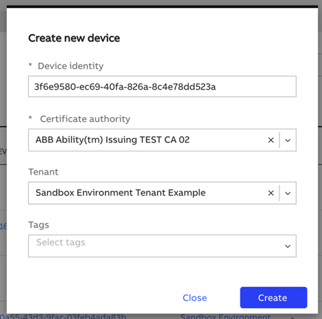 New Device modal