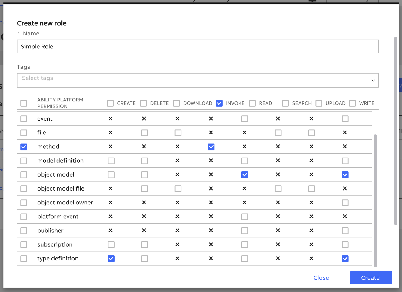 New Role modal