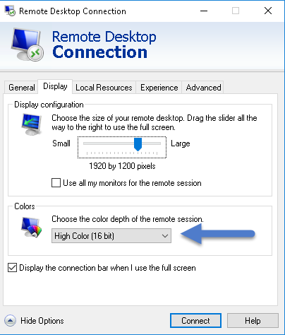 RDP Display Color Settings