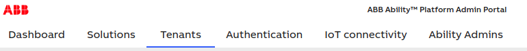 Tenants section of the Admin Portal